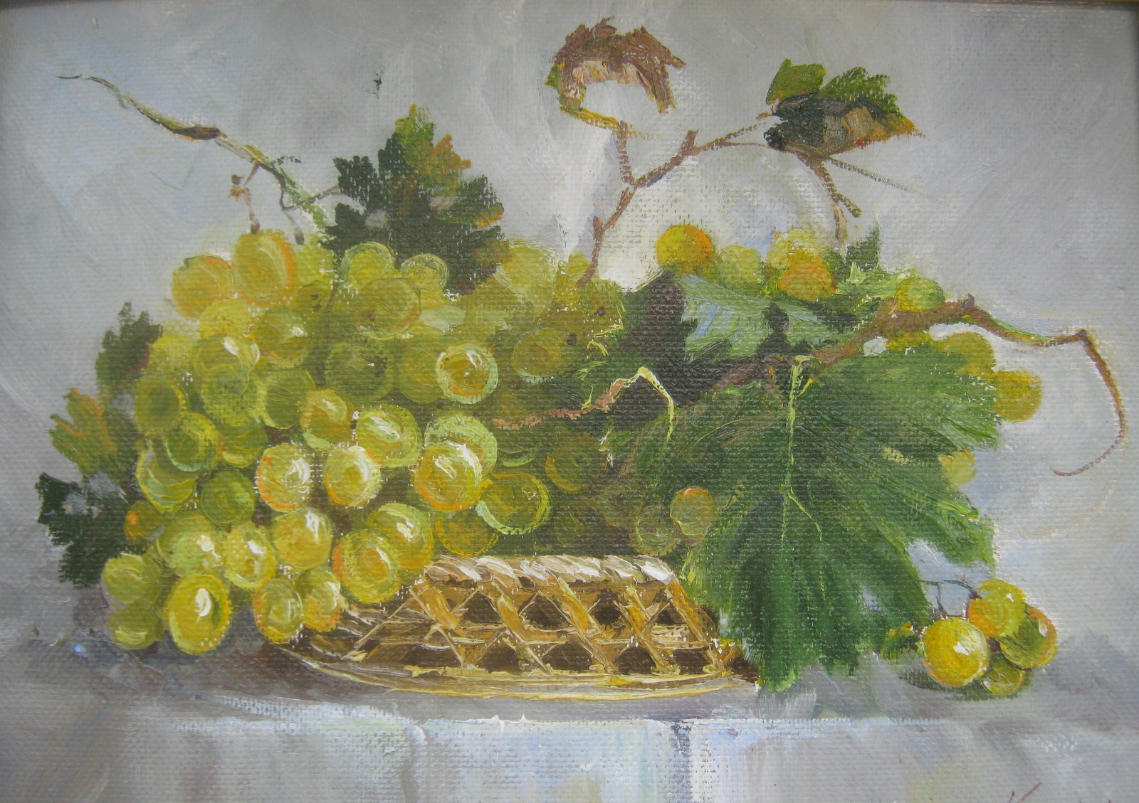 Живопись гроздь зеленого винограда