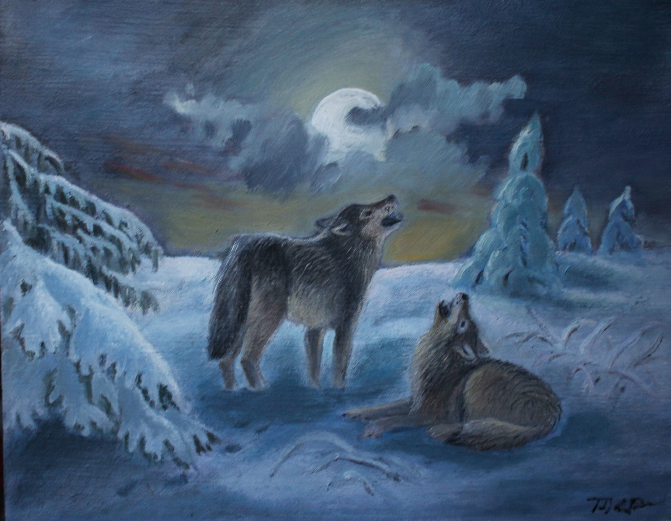 Волк и Луна в живописи