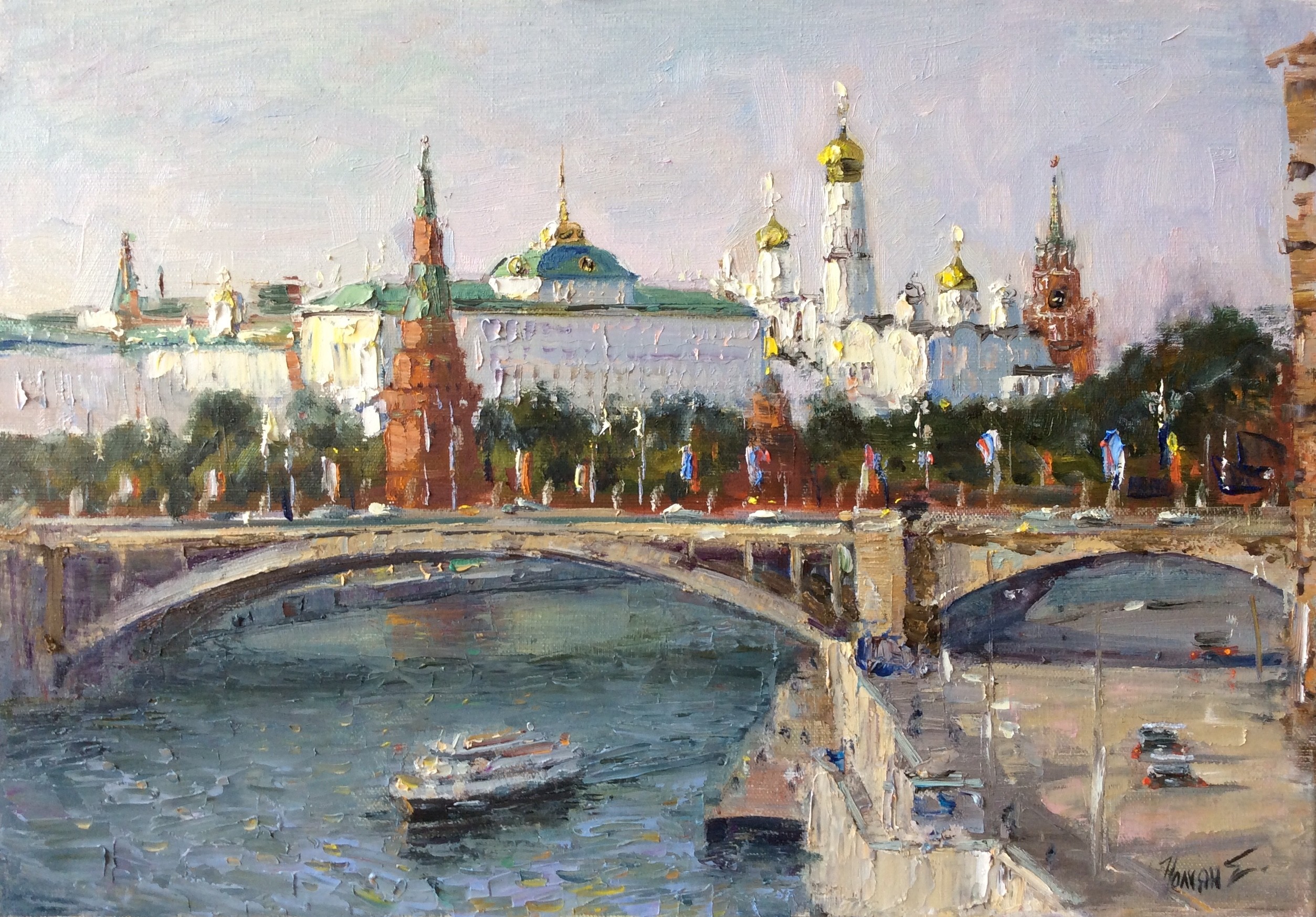 Живопись,  художник Белюкин , Москва река, Кремль
