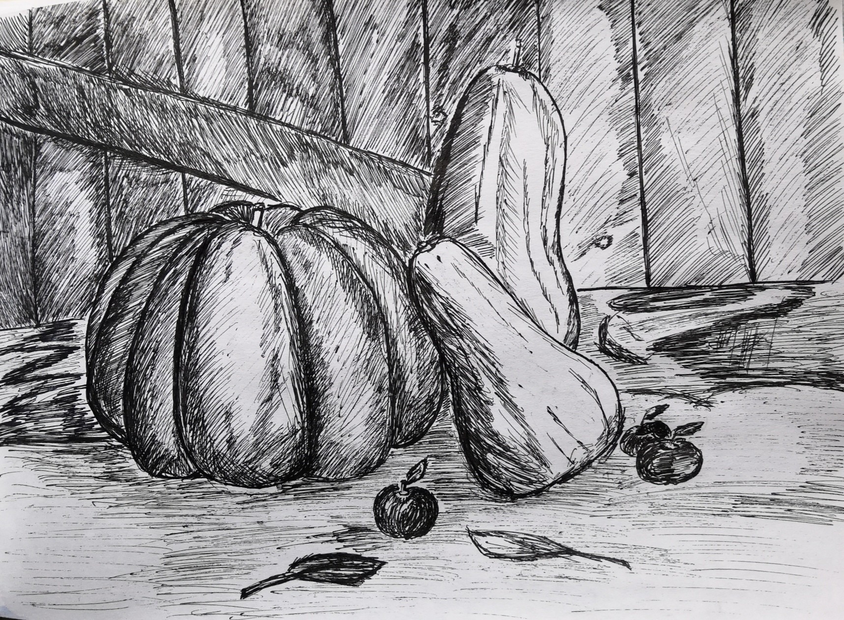 Осенний натюрморт рисунок карандашом линиями