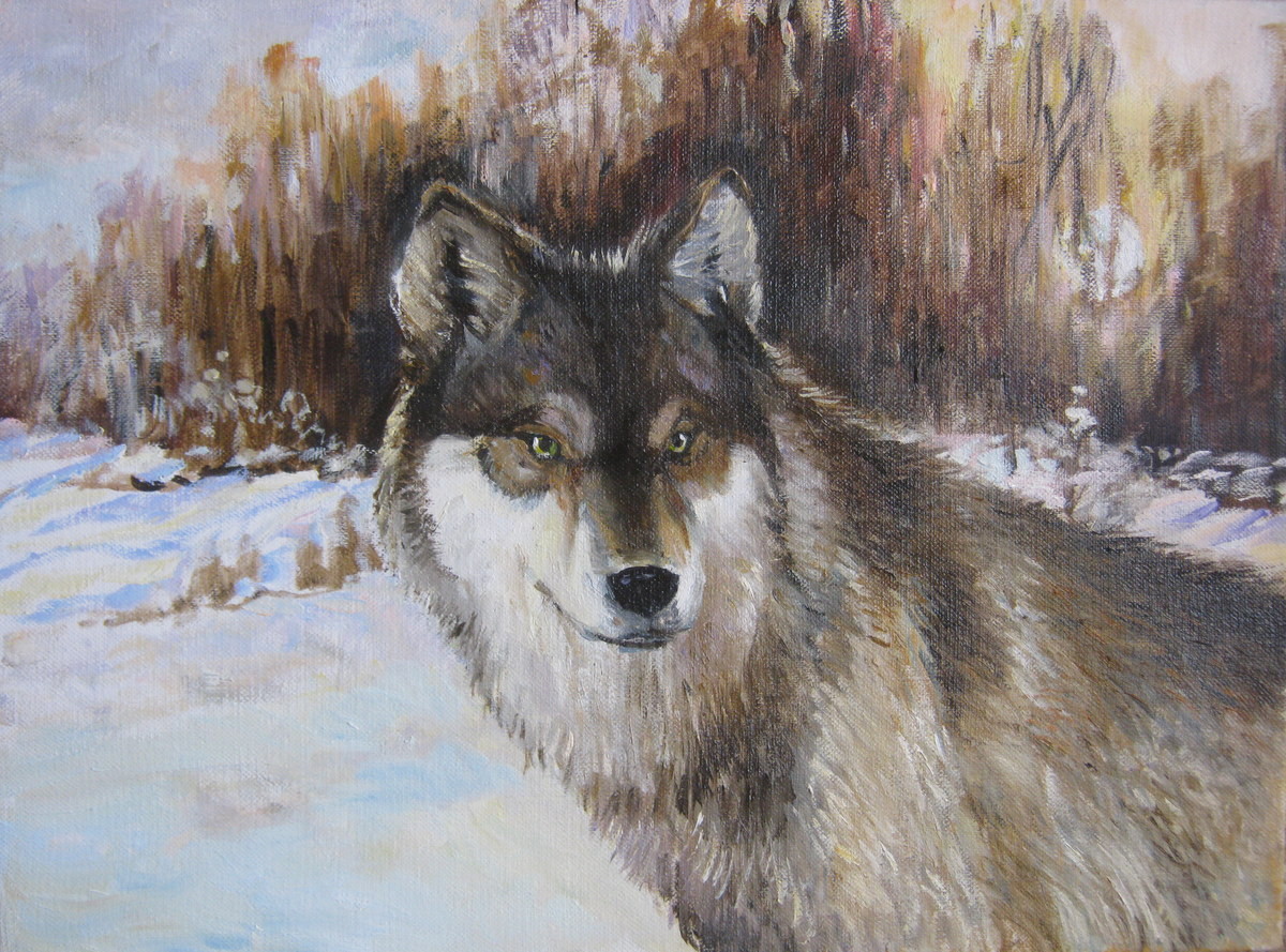 Волк маслом живопись