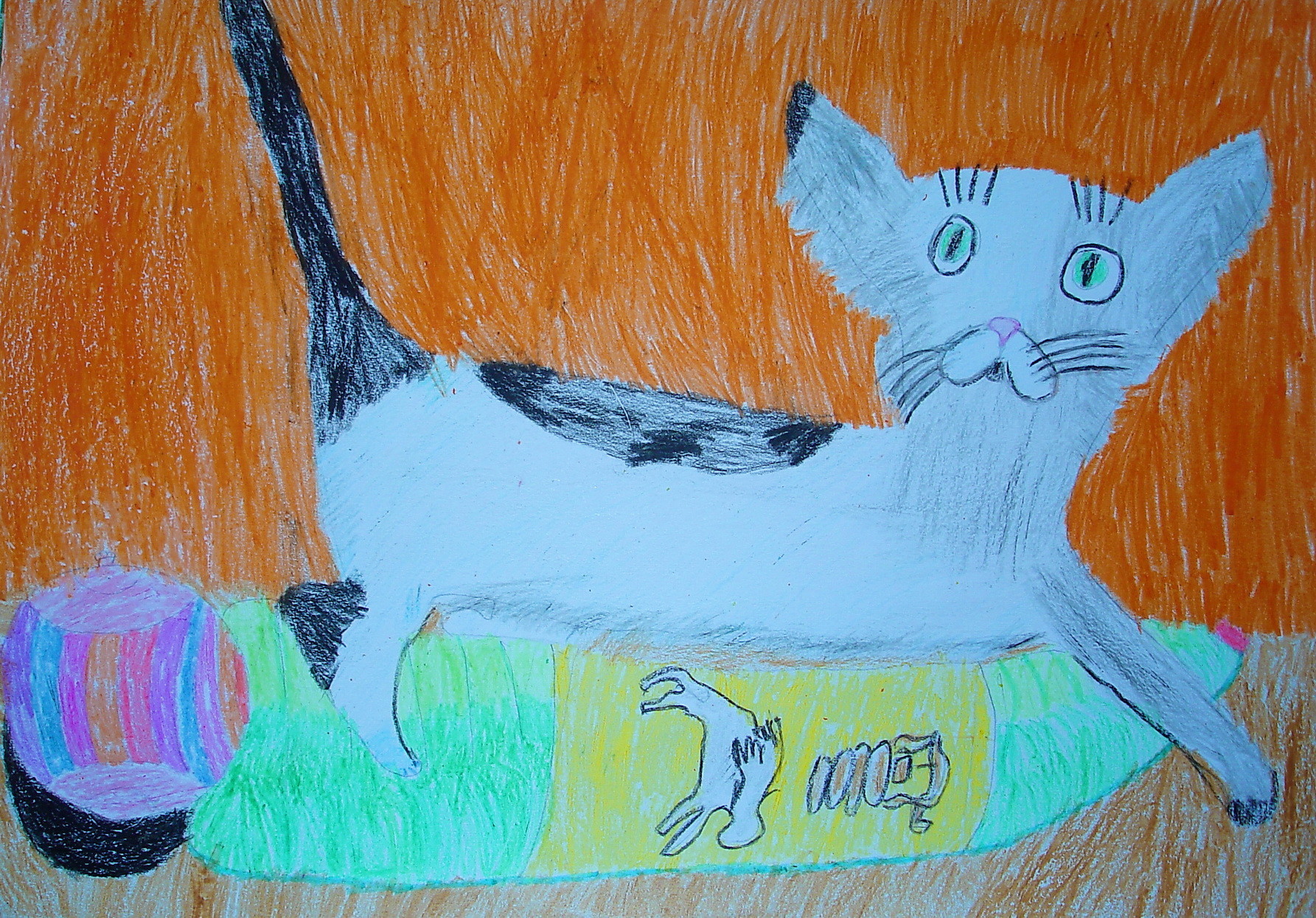 Рисование восковыми мелками котик