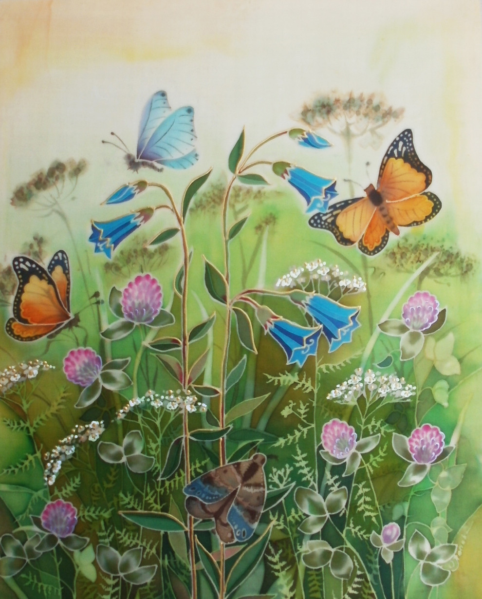 Бабочки на лугу рисование