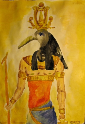Картина «Древнеегипетский бог Тот с головой ибиса и древнеегипетские символы»