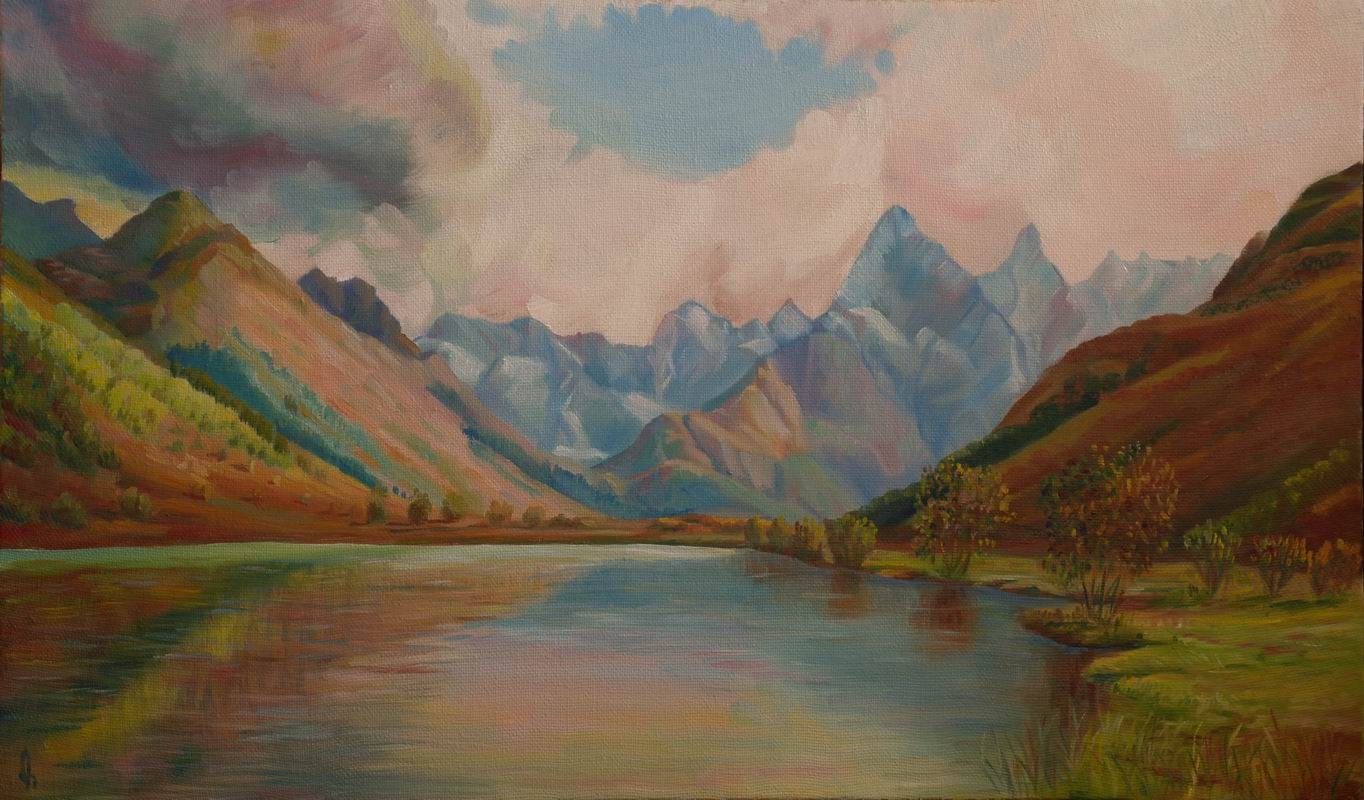 Картины с горным озером Кавказа