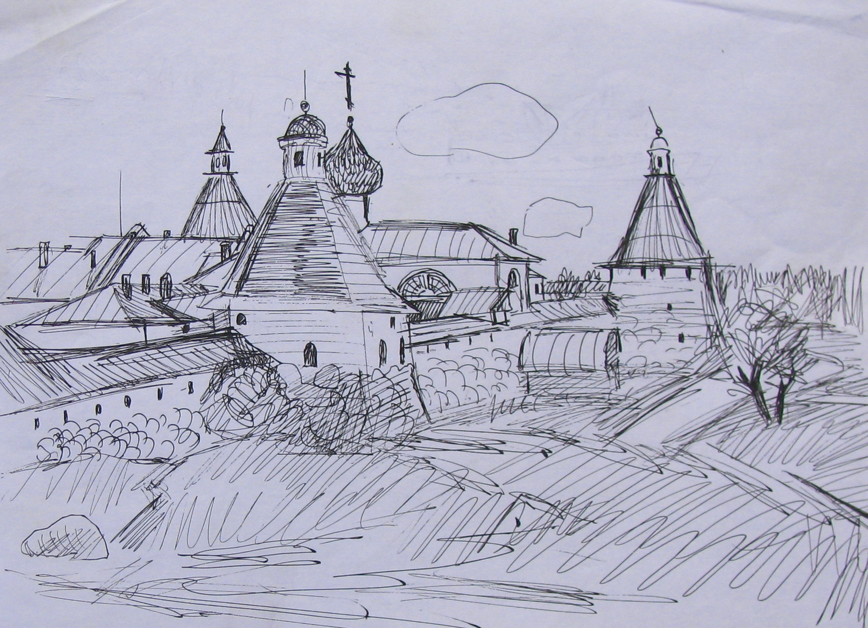 Соловецкий монастырь рисунок лёгкий